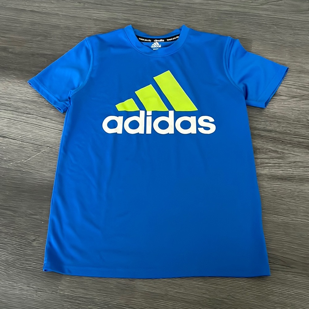 Adidas shirt blue green white size youth medium 10-12 polyester